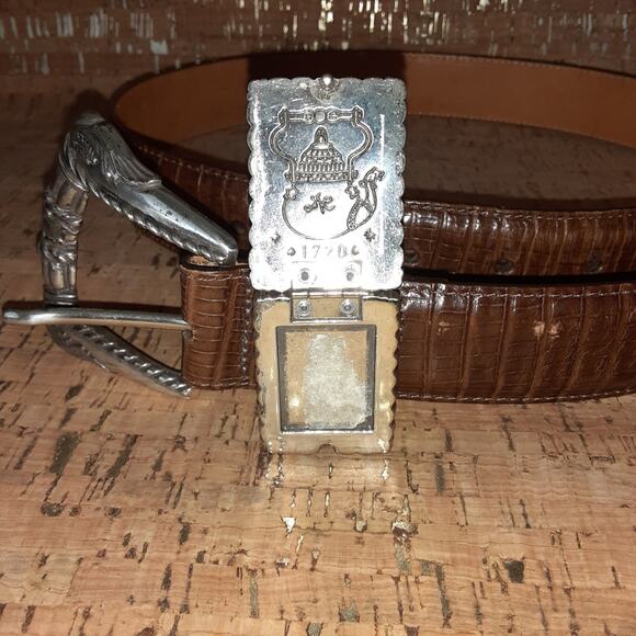 Brighton Size Large Brown Leather Belt with Silver Locket buckle vintage 95 37" - Picture 5 of 9